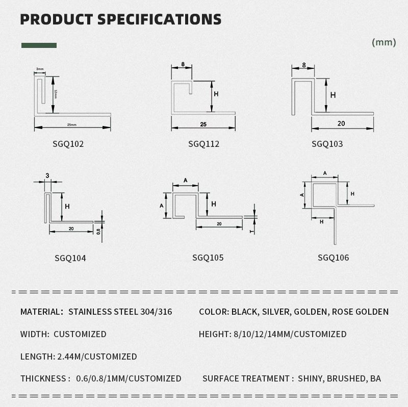 6.brushed stainless steel corner trim